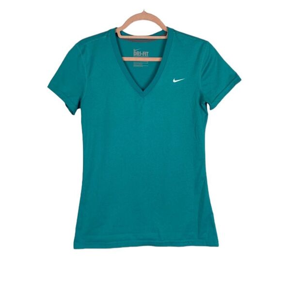 Nike Dri-Fit Green V-Neck Short Sleeve Workout Shirt Sz S - Picture 1 of 6